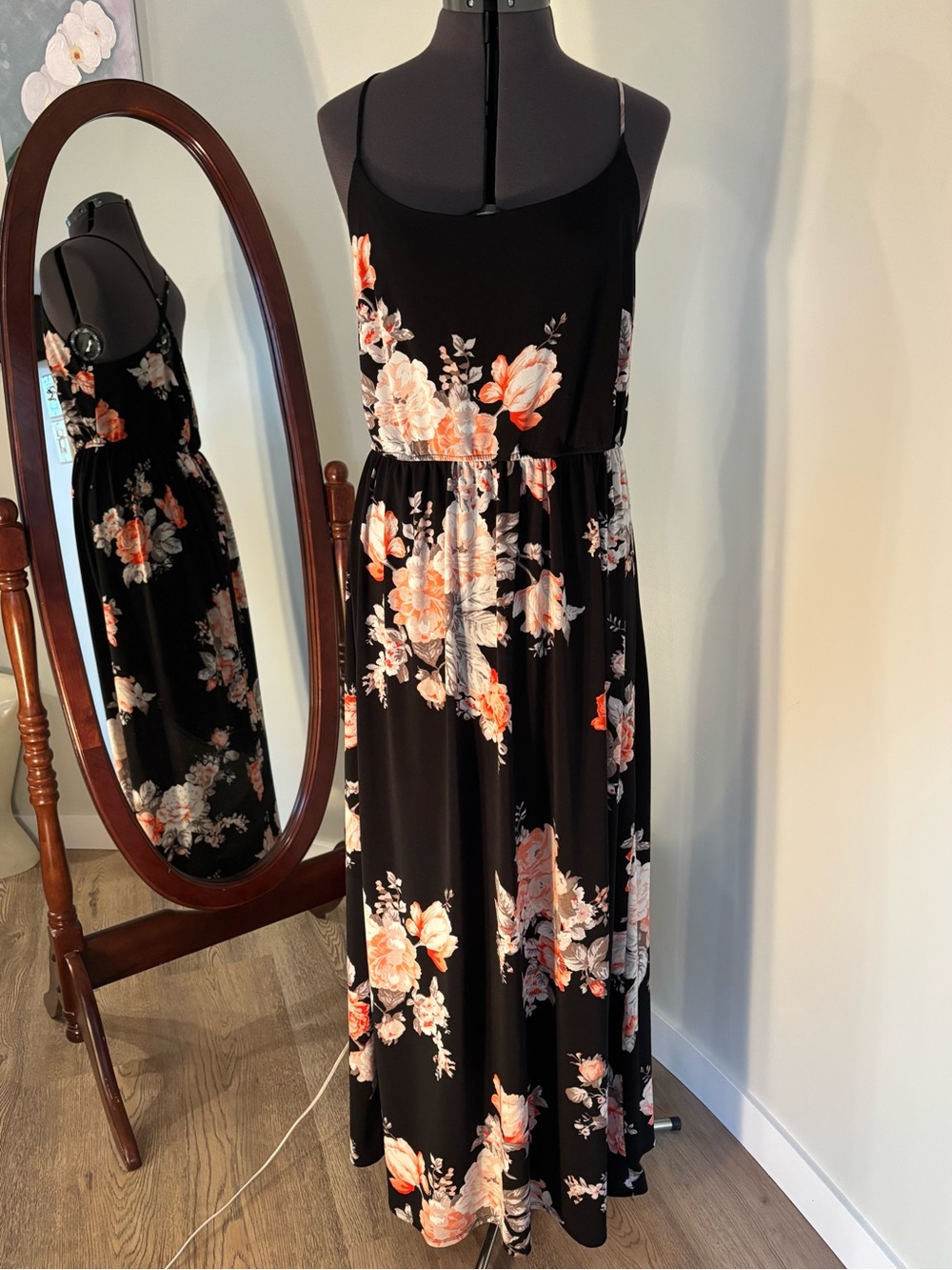 Dex Black Floral Maxi Dress with Spaghetti Straps